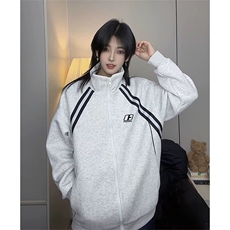 抖音得物高品质秋冬美式重磅结构织带撞色立领印花卫衣外套AW7001，女装短外套，电商A443