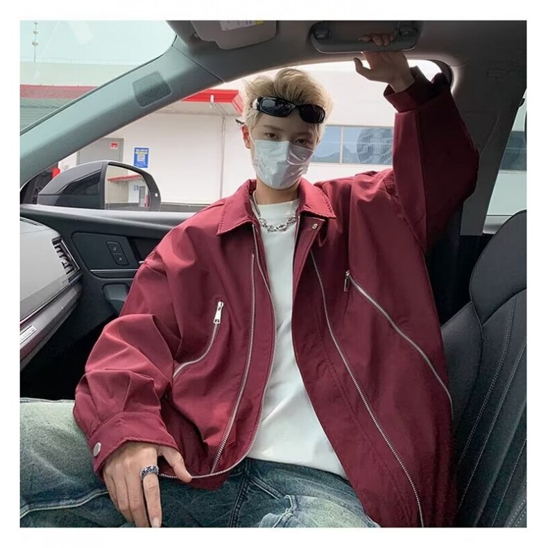 机能风飞行员夹克男春秋新款拉链外套宽松复古工装棒球服 JK6013图片