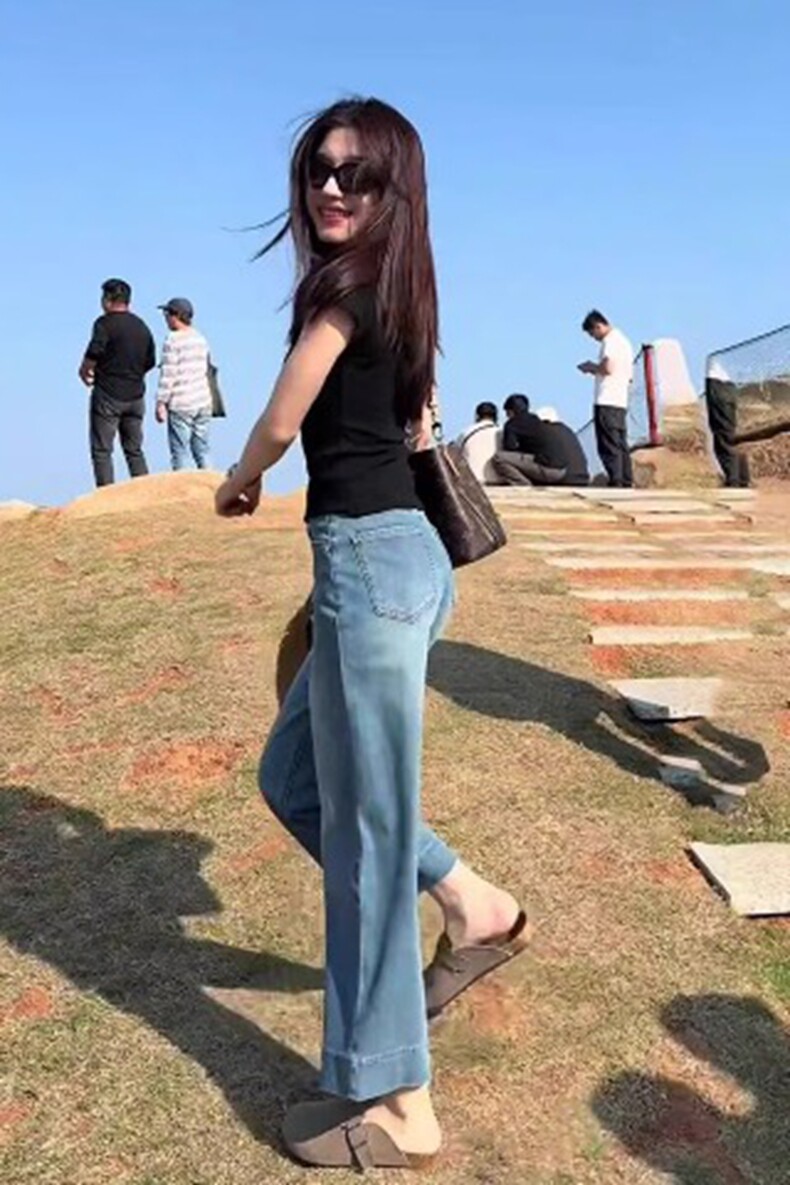 浅蓝天丝直筒牛仔裤女夏季薄款2025新款小个子女士冰丝九分阔腿裤,女装牛仔裤,星座218-8