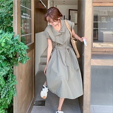 法式甜美风收腰显瘦衬衫连衣裙女2025夏新款超好看清纯系减龄长裙，女装连衣裙，2C273