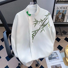 新中式长袖衬衫男女春夏oversized黑色衬衣风痞帅潮牌外套，男装衬衫，星座601-2