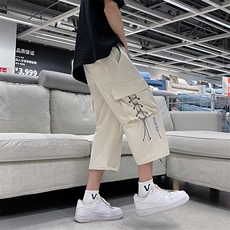 工装短裤男夏季新款韩版潮流宽松抽绳休闲裤学生七分裤子D142/P38，男装牛仔裤，星座506