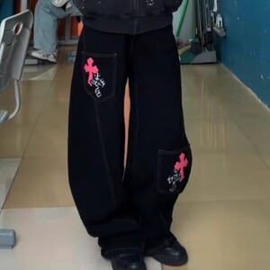 复古工装牛仔裤男秋冬款宽松直筒阔腿痞帅高级感裤子潮流美式高街图片