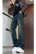 美式ins高街hiphop微喇重工艺水洗复古蓝牛仔裤货号K2322-1P55，男装牛仔裤，电商A063