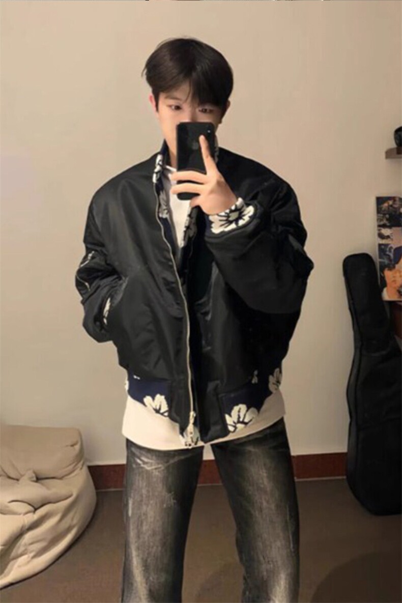 提花美式短款外套男高级感飞行夹克棒球服JK110特P65,男装夹克,星座908-1