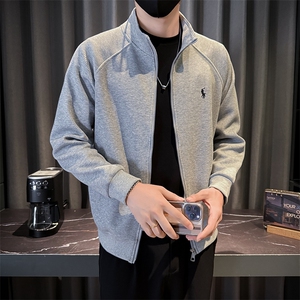 1001-M-3XL-P88秋季休闲男士运动针织刺绣简约纯色毛衣开衫外套图片