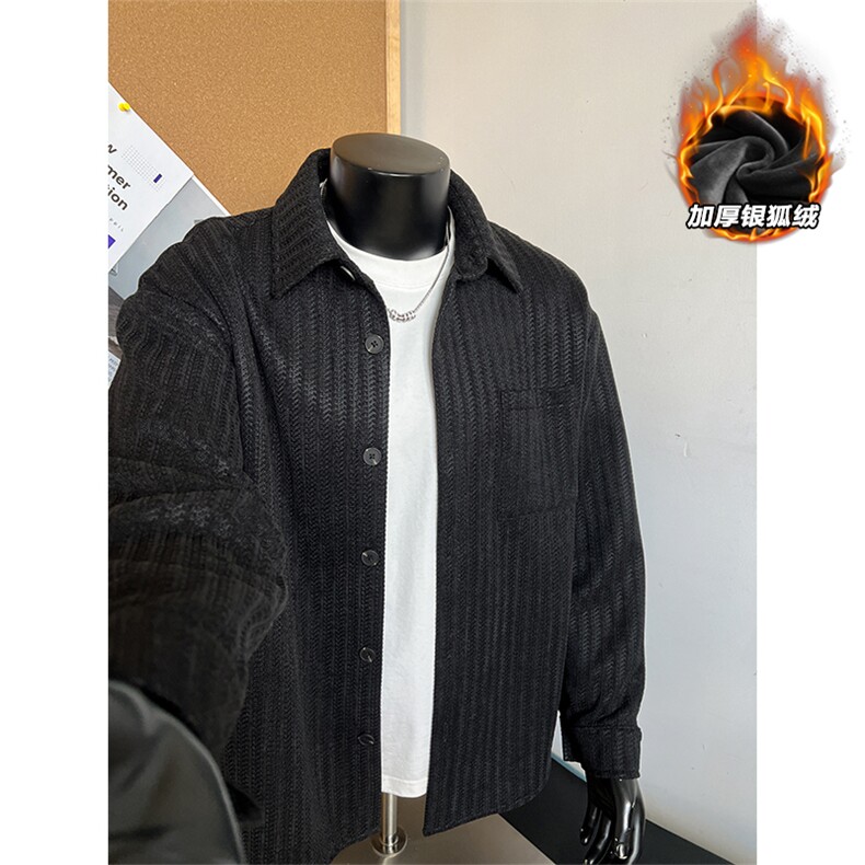 450g重磅雪尼尔鱼骨纹大码银狐绒夹克外套男J5268J加绒-特P48控88，男装夹克，电商A001-1
