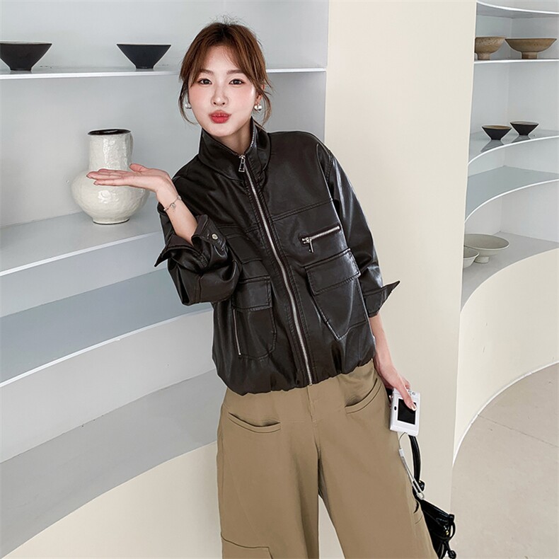 新款现货休闲时尚潮流皮衣2C256-616-P135-K208,女装皮衣,2C256