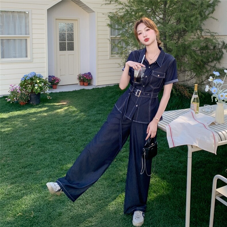 （新款）2026夏天丝牛仔衬衫+阔腿裤两件套1D060-P185-K288,女装套装/套裙,1D060