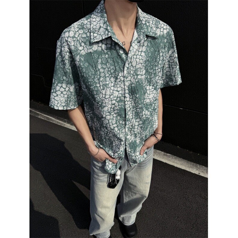现货！夏季古着莽纹短袖衬衫男抖音得物可送样-EX50555-特P30,男装衬衫,电商A061