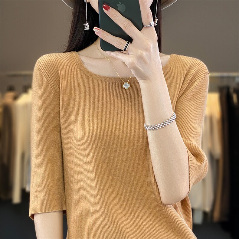 短袖t恤女夏装2024年新款潮ins潮宽松外穿上衣服纯色,女装T恤,斯尔特羊绒