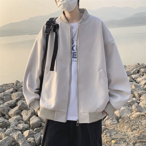 拉链潮流夹克外穿潮男青春流行文艺春季棒球领J1083P50图片