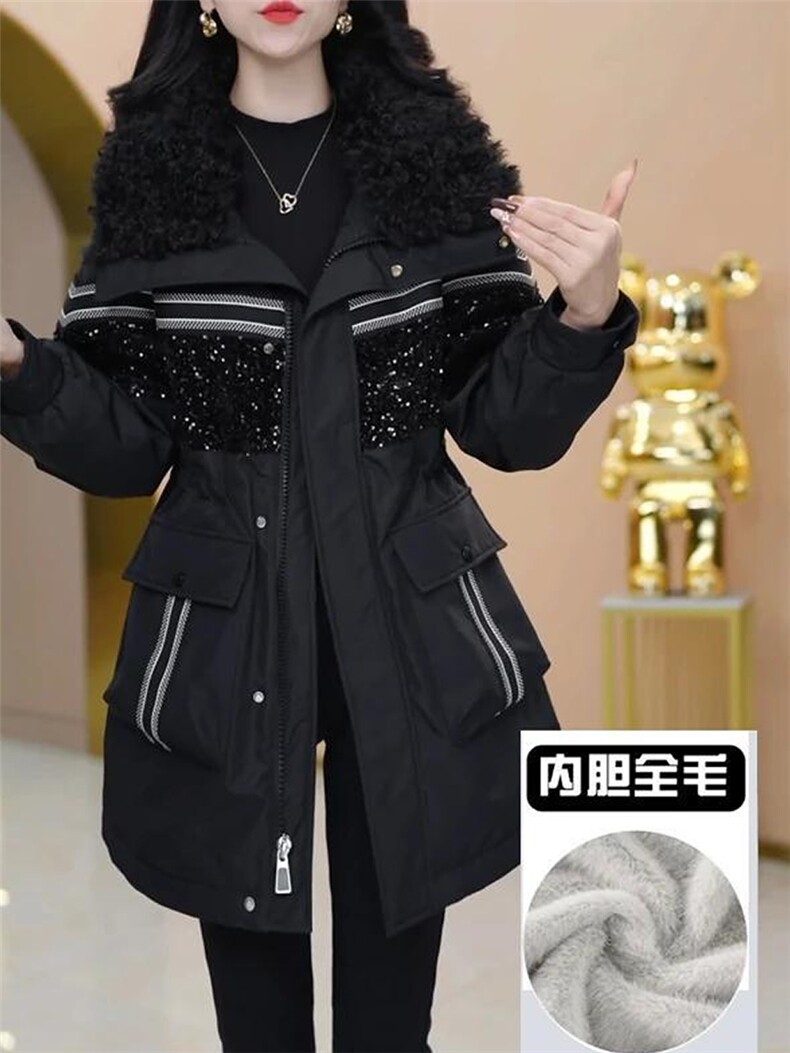 【大货已出】加绒加厚派克服女新款洋气收腰显瘦中长款保暖外套女,女装皮草,韩蔻秀