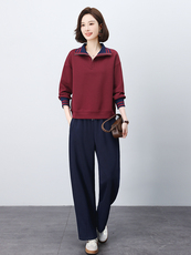 长期有大货套装女2026春装新款半拉链阔腿裤穿搭一整套妈妈两件套，女装运动套装，璐依舞