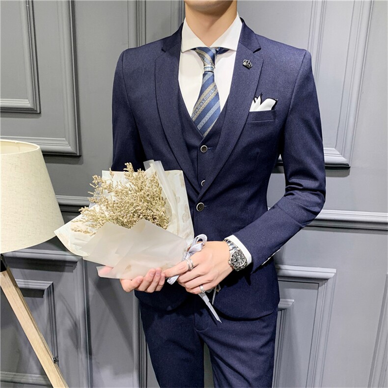 西服套装男西装男士商务休闲职业装修身新郎伴郎结婚三件套礼服潮,男装西服套装,星座505-2（原电商A260-1)