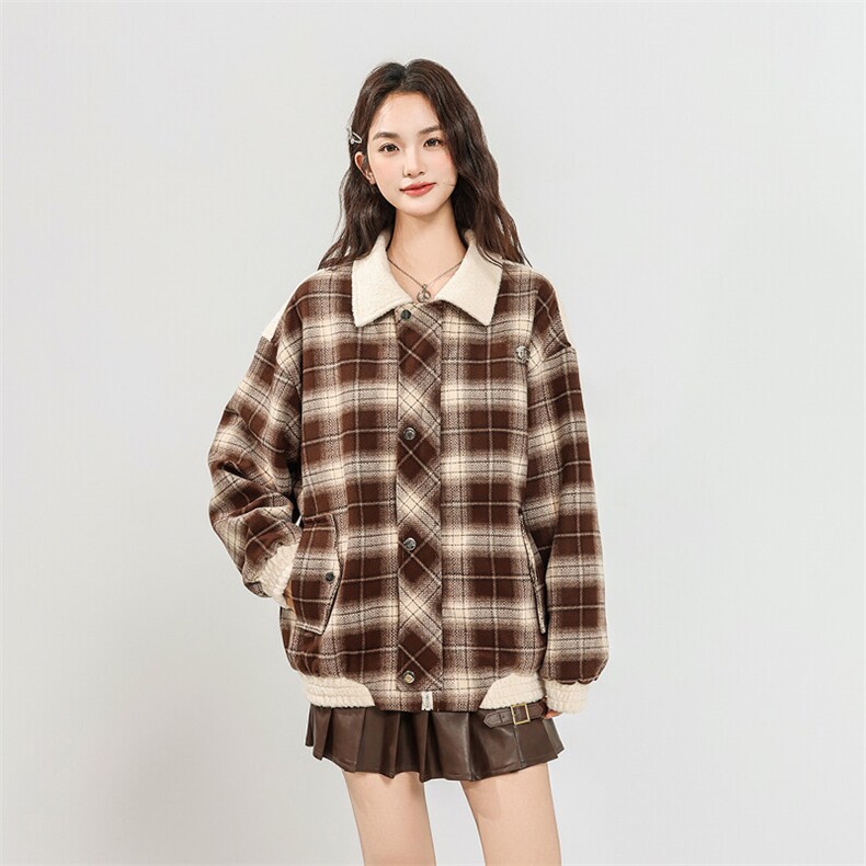 A480-P1052025春款复古老钱风翻领格子夹克外套宽松,男装夹克,星座911