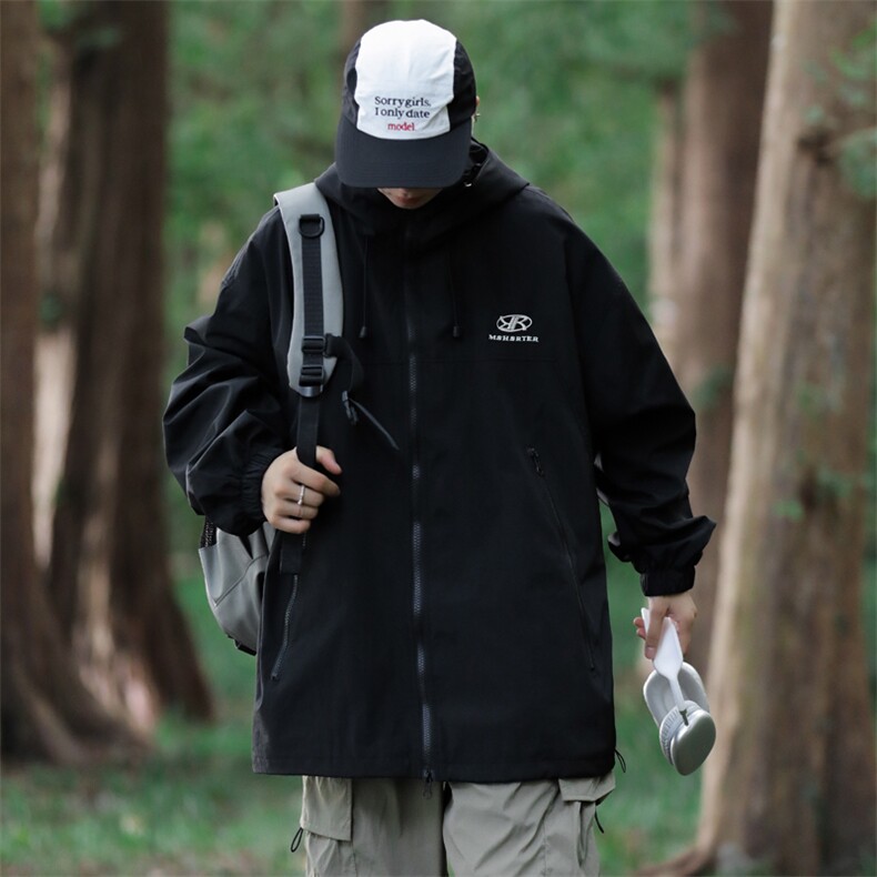 美式机能风连帽防水冲锋衣宽松休闲夹克男户外山系外套潮JK07-P58,男装夹克,星座1008