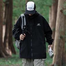 美式机能风连帽防水冲锋衣宽松休闲夹克男户外山系外套潮JK07-P58，男装夹克，星座1008