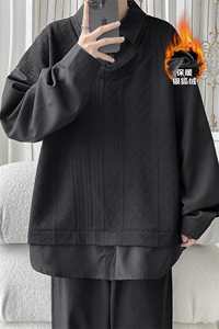 假两件套头拼接卫衣男士大码港风翻领长袖衬衫W321J加绒-P65控98图片