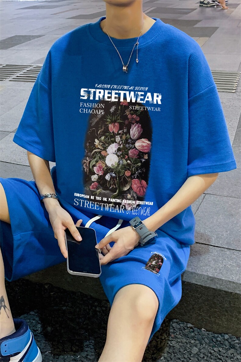 ！直播推荐款！2023夏季男士华夫格潮牌短袖T恤套装HTZ10P50,男装T恤,电商B220