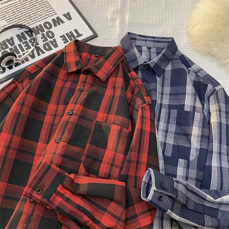 25年春季格子衬衫长袖大码宽松落肩现货DS-C323-1-2338-特批30，男装衬衫，电商C323-1