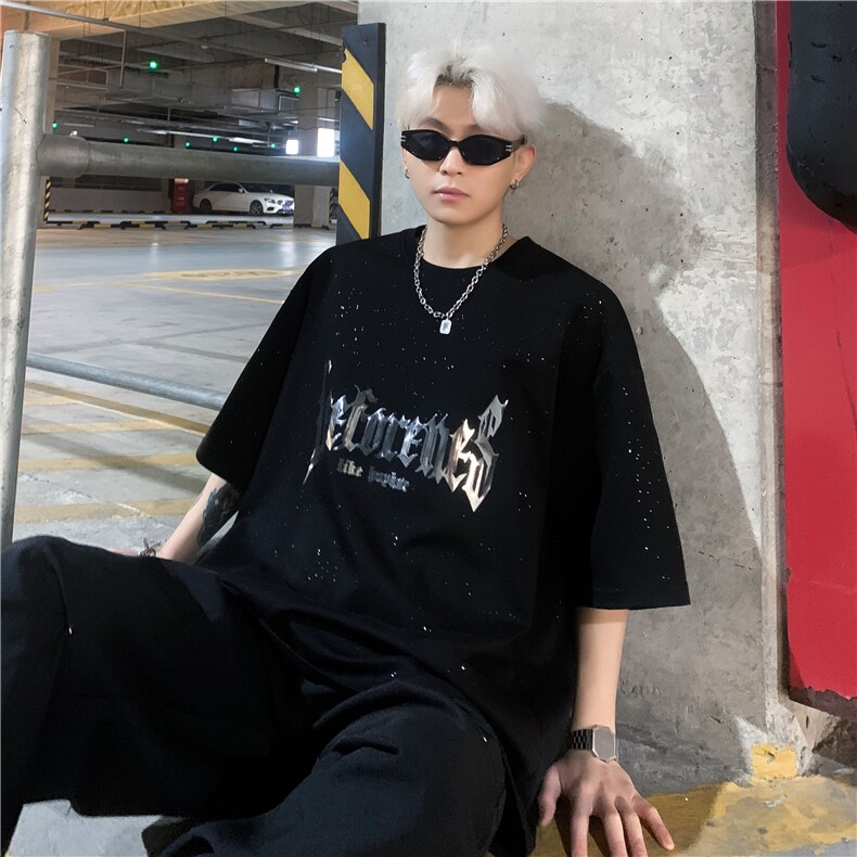 美式街潮重工满天星反光短袖T恤男女情侣同款休闲百搭上衣特p28,男装T恤,电商C307A