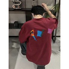 已做版权拼贴画设计感宽松落肩艺术风短袖纯棉高级感t恤T90-P28，男装T恤，星座205-5