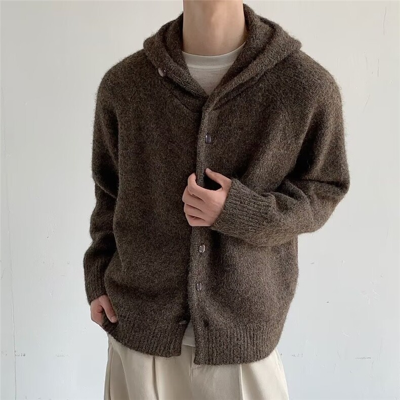 M38-P63复古毛织混纺毛衣拉链连帽开衫灰色慵懒松弛高级感,男装针织衫/毛衣,电商B323A