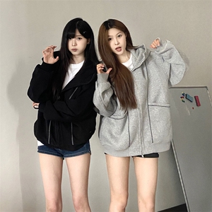 抖音得物高品质秋冬美式高街重磅结构辑明线纹理连帽卫衣外套W111图片