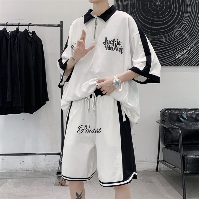 特P62控108夏季短袖T恤短裤拼色套装POLO衫体恤PTZ2311,男装休闲套装,电商B370