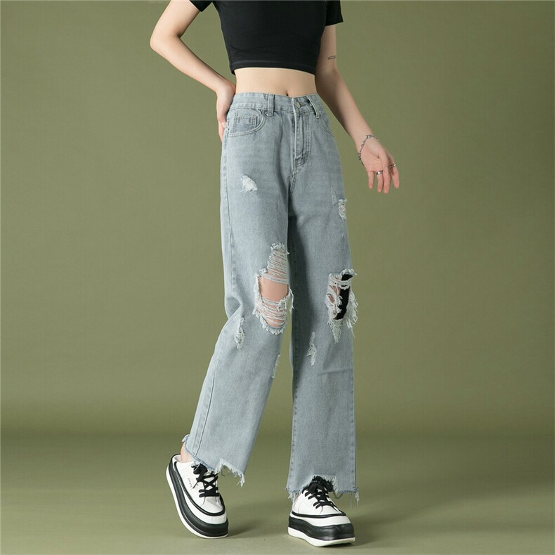k1019-p50-控78 M-5XL 现货oversize cleanfit风黄泥牛仔裤破洞图片