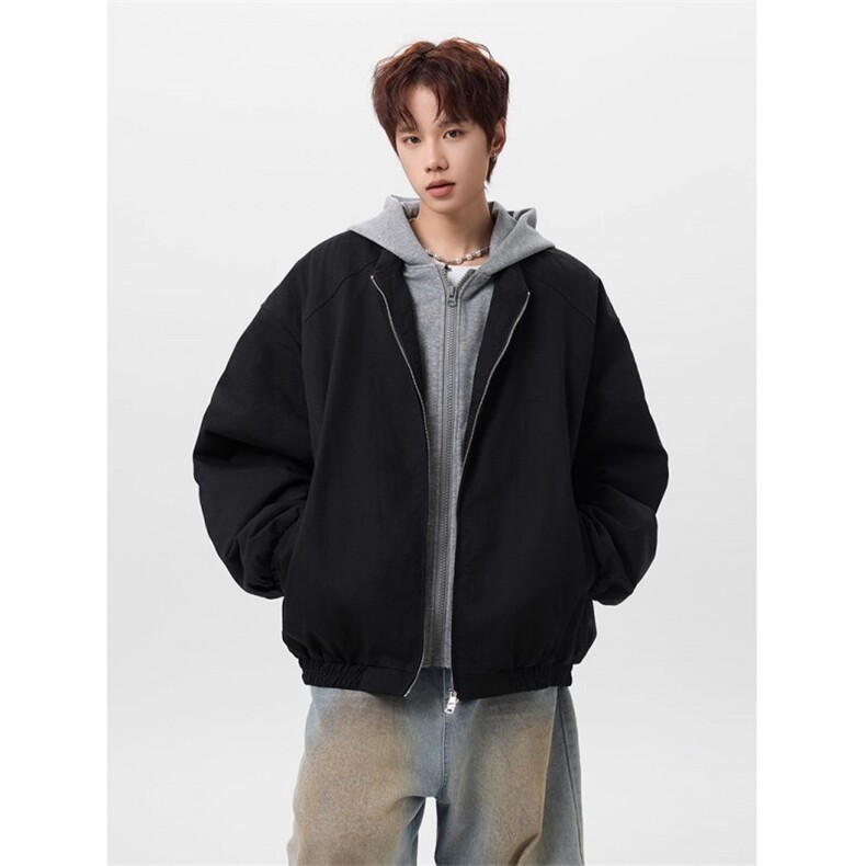 常规款假两件拼接连帽棉服女男冬季高级感夹克外套情侣JKM45图片