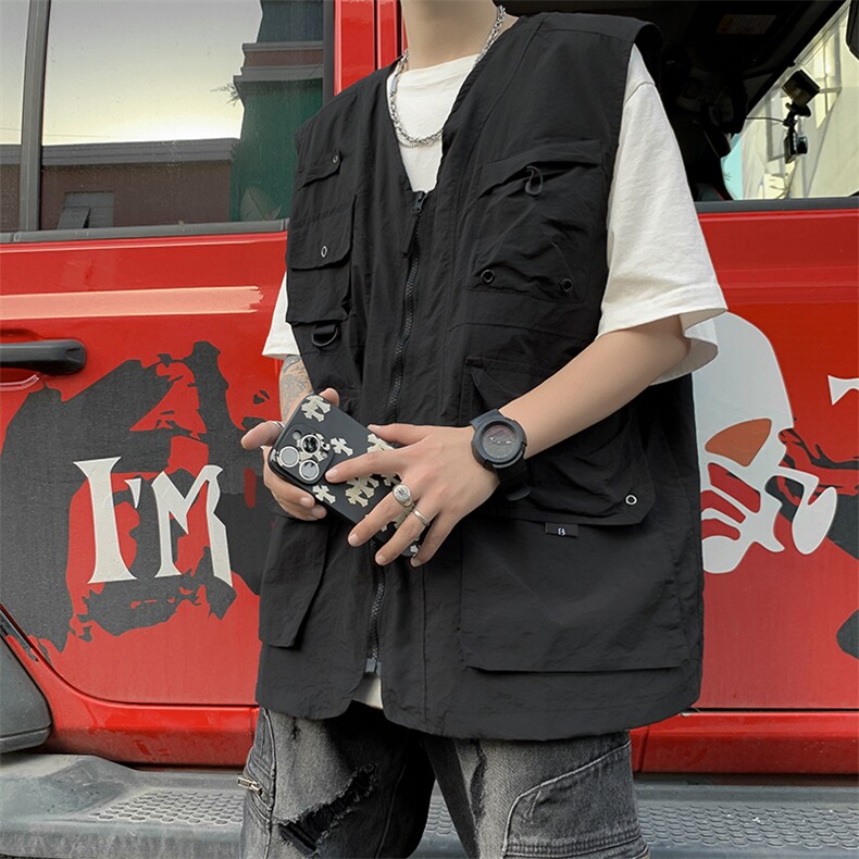 2023年夏季新款港风日系ins潮流百搭纯色翻领开衫马甲MJ77-P55,男装背心/马甲,星座313A(原308A-2)