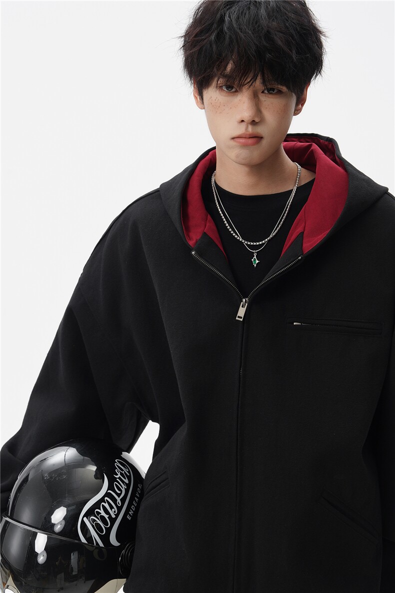 8XL-M美式复古撞色连帽水洗夹克男高级感做旧情侣外套JK1327P88,男装夹克,电商D206-1