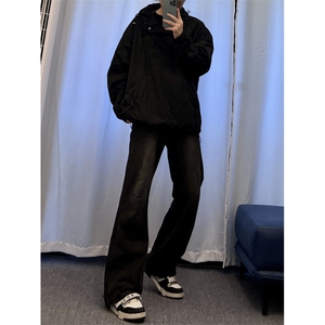 美式hiphop牛仔裤修身直筒微喇叭裤 加绒-P65图片