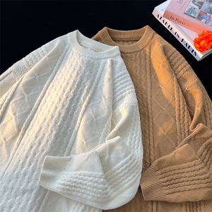 8XL-M圆领毛衣男秋冬季宽松慵懒套头麻花针织衫毛线衣MY19005P68图片