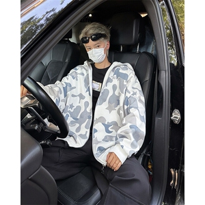 Amoeba美式复古双帽迷彩连帽卫衣拉链开衫休闲潮春秋季男女外套图片