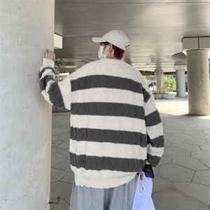 条纹圆领毛衣男春秋冬宽松oversize慵懒风高级感针织衫MY0643-P43图片