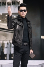 BIJ2505冬季海宁真皮羽绒服男山羊皮夹克翻领时尚男装机车皮衣，男装夹克，电商B360