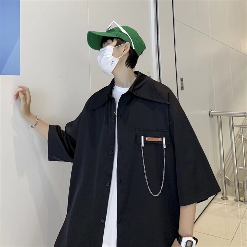 衬衫男夏季2023新款白寸衫ins潮百搭短袖送链条C546P32,男装衬衫,星座1116-2