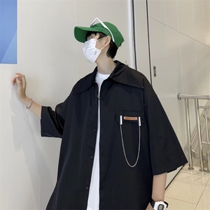 衬衫男夏季2023新款白寸衫ins潮百搭短袖送链条C546P32图片