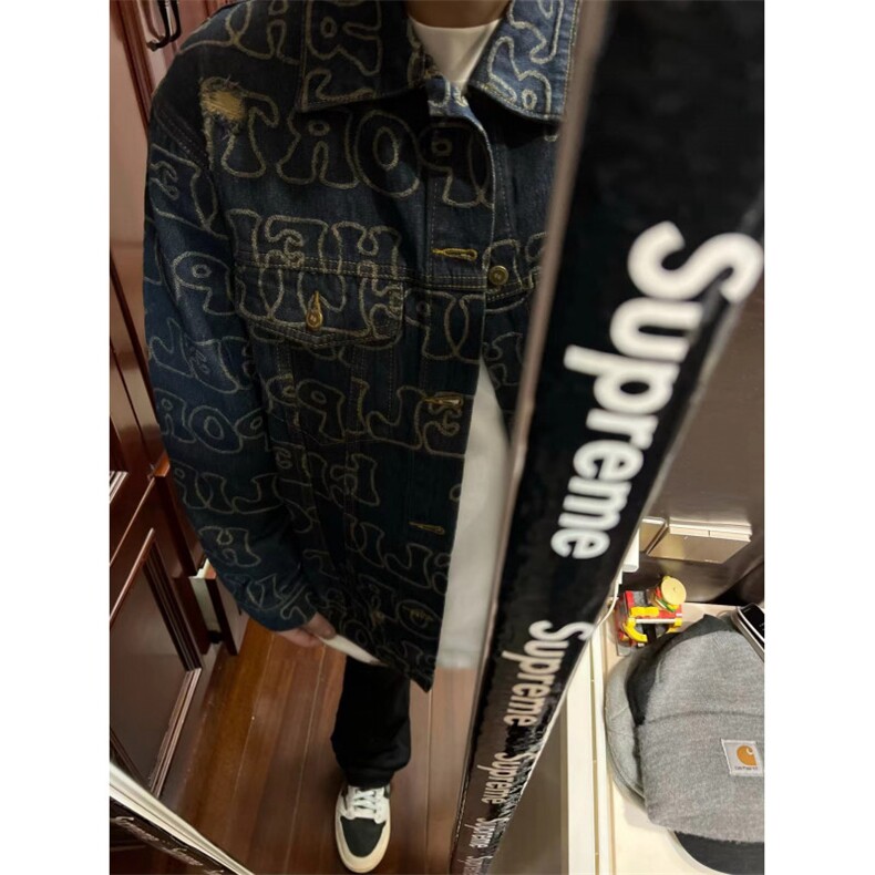 【有货】破洞满印牛仔外套男高级感痞帅美式工装夹克226HH-特P70,男装工装外套,星座1007（原301D）
