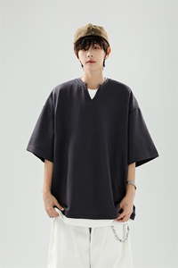 8XL-M 特大码短袖男假两件五分袖高品质空气层宽松上衣DX321P35图片