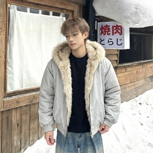 现货高品质美式高街冬季重磅硬挺短款座山雕毛领棉衣男女加厚外套图片