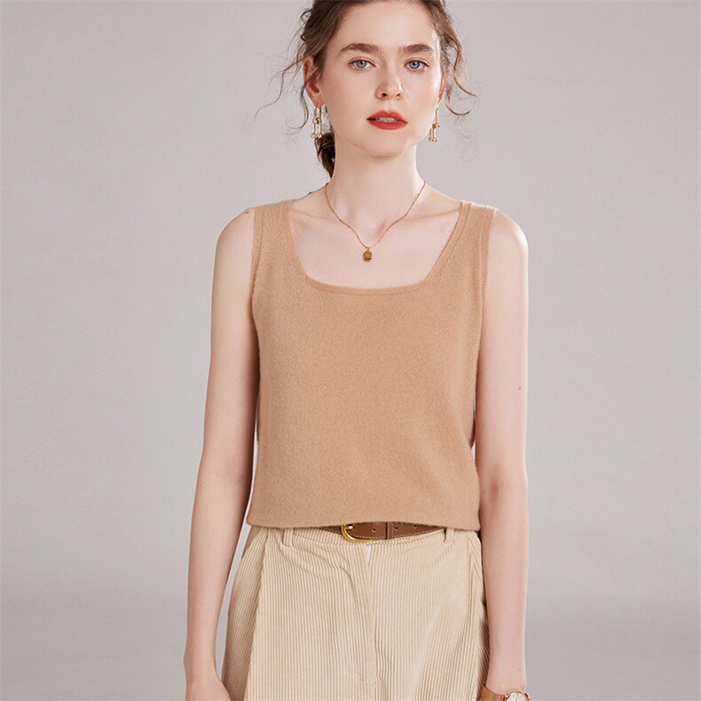 秋冬新款舒适时尚百搭U型领吊带背心显瘦修身柔软亲肤，女装背心吊带，雅之冉羊绒