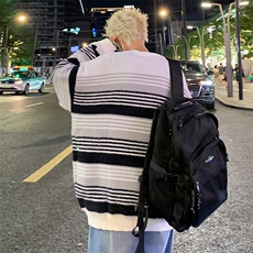 秋冬季撞色条纹圆领毛衣男针织衫潮流情侣宽松毛衣外套MY5574-P55，男装针织衫/毛衣，星座308B-2