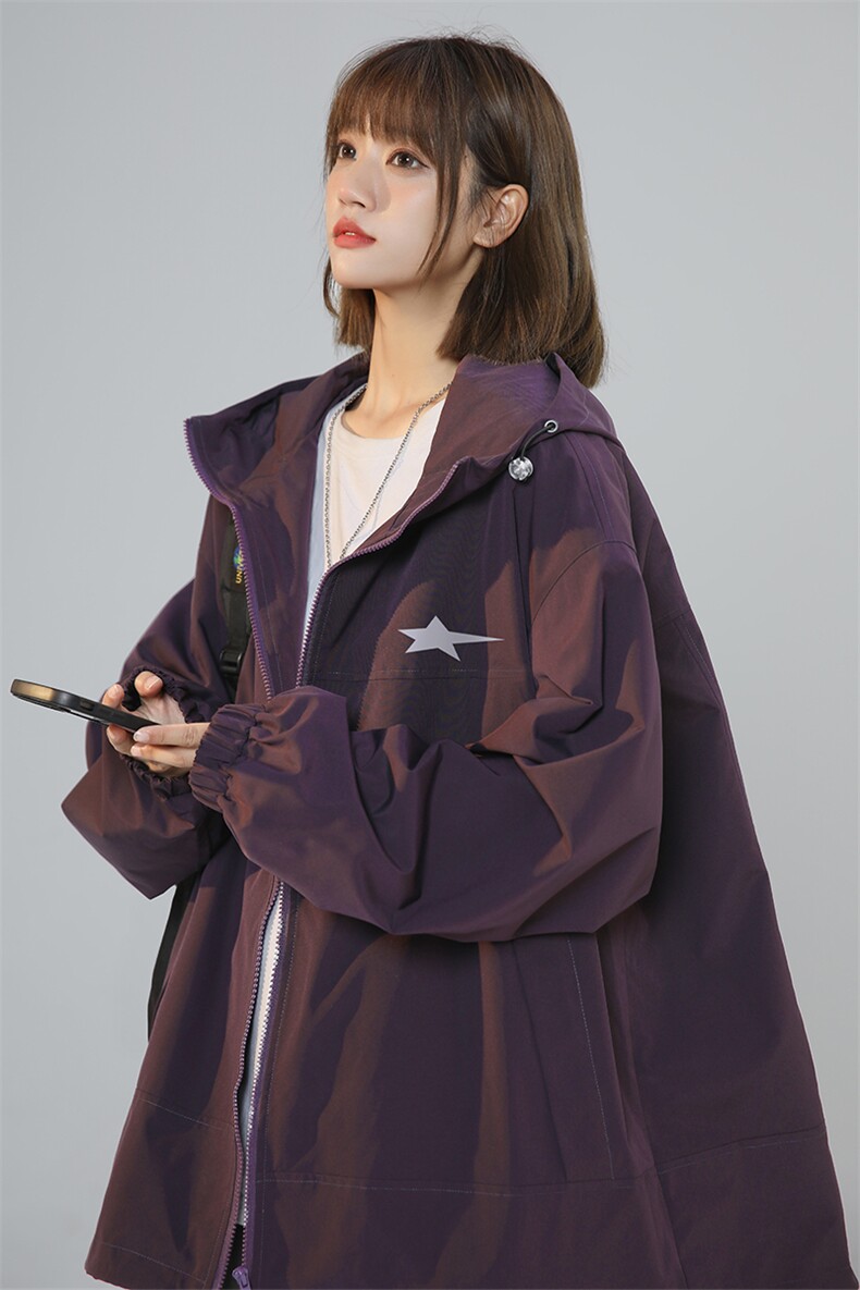 乌梅紫酱外套百搭长袖女宽松型星星夹克冲锋衣女F6381P65控88,男装夹克,电商A268