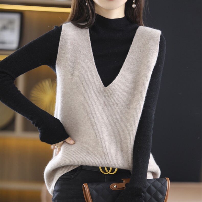 时尚V领无袖羊毛马甲女秋冬季新款百搭显瘦针织背心外套，女装马甲，冀清阳荣