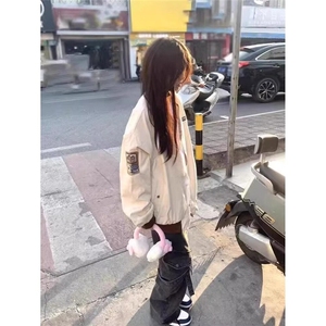 美式字母刺绣宽松新中式外套女春秋夹克设计感情侣ins棒球飞行服图片