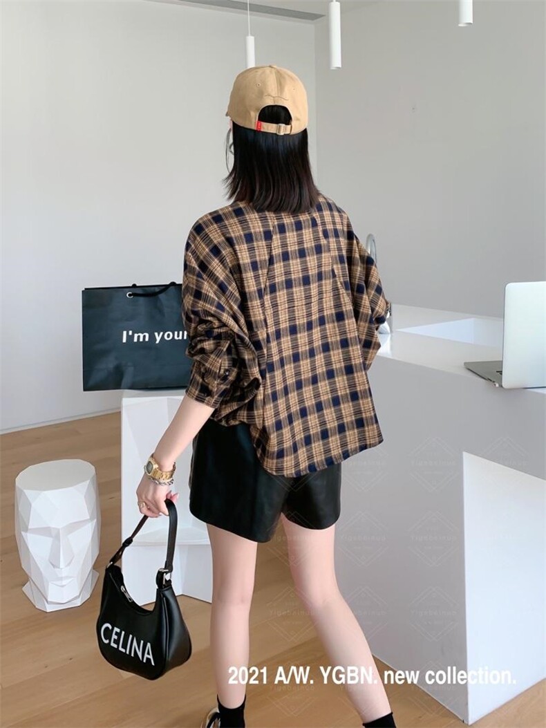 【现货】磨毛格子小衬衫，女装衬衫，依歌贝诺